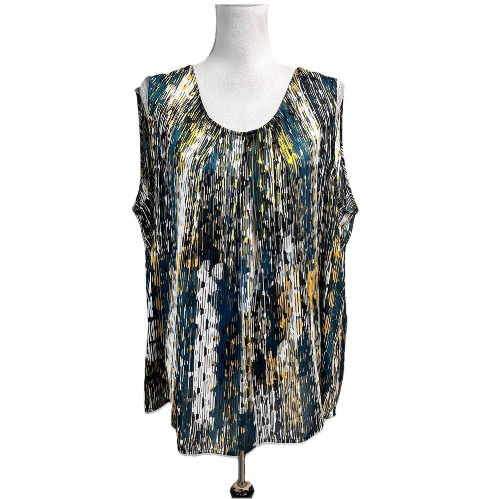 Kasper Blouse Tank Plus size 3X Yellow Green Sheer Career Professional